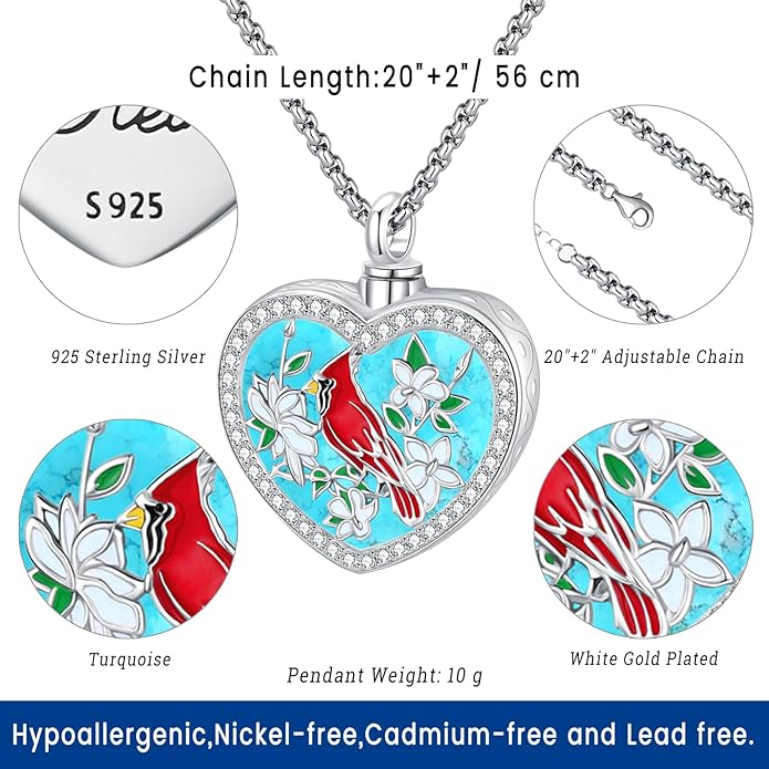 Eusense Cremation Jewelry for Ashes Urn Necklace to Put Ashes In 925 Sterling Silver Memorial Pendant Heart Urn Necklaces for Ashes Necklace for Women Men