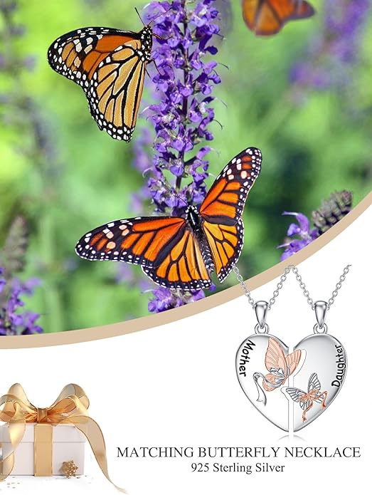 OCJ Mother Daughter Matching Necklaces 925 Sterling Silver Animals Matching Necklace for Mom Daughter 2 Pcs Matching Heart Pendant Birthday Mothers Day Gifts for Mom and Daughter