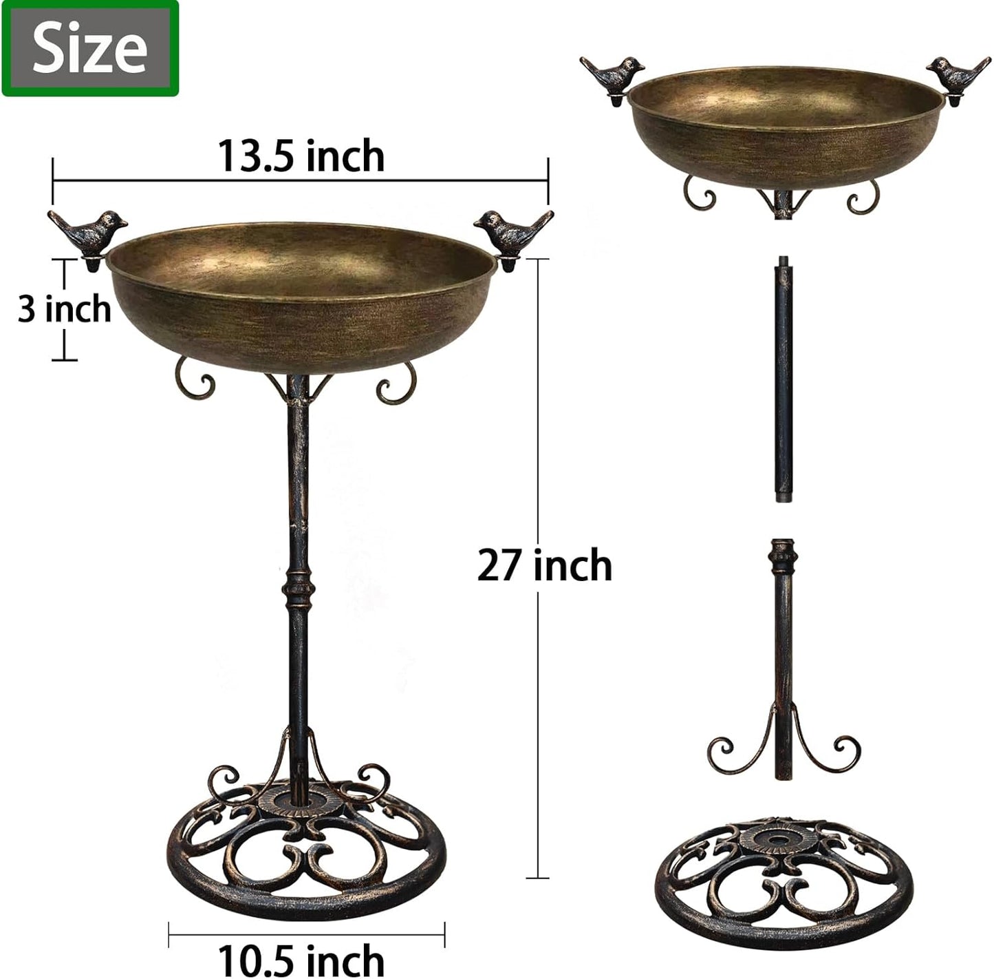 Cast Iron Bird Bath, Bird Baths for Outdoor, Metal Bird Bath with Bird Statues Bird Bath and Bird Feeder Bowl Tray Yard Garden Lawn Outside Decoration