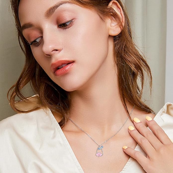925 Sterling Silver Lab Grown Diamond Animal Necklace Cat/Bear/Bee/Dolphin/Dragonfly/Horse/Hummingbird/Koala/Parrot/Penguin/Pigeon/Sea Turtle/Starfish Lab Grown Diamond Necklace Gift for Women
