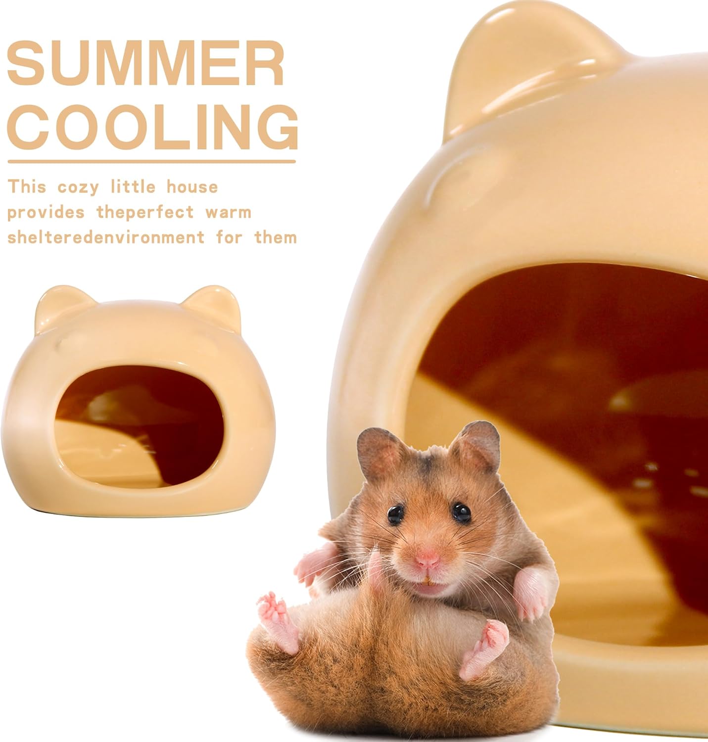 Ceramic Hamster Hideout Hamster House Guinea Pigs Hideout Accessories Hamster cage Accessories Chinchillas Hedgehogs Den and Small Pet Habitats (Orange)