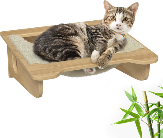 Cat Wall Furniture Set - Bamboo Shelves, Ladders, Cat House, Hammock & More - Space-Saving, Easy Installation, Up to 60lbs
