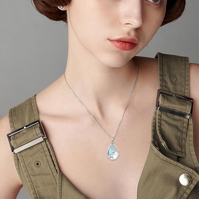 KQF Dragonfly/Butterlfy/Cat/Jellyfish/Bunny/Axolotl/Bee/Mermaid/Hummingbird/Elephant Necklace for Women Sterling Silver Moonstone Pendant Necklace Dragonfly Jewelry Gifts for Women