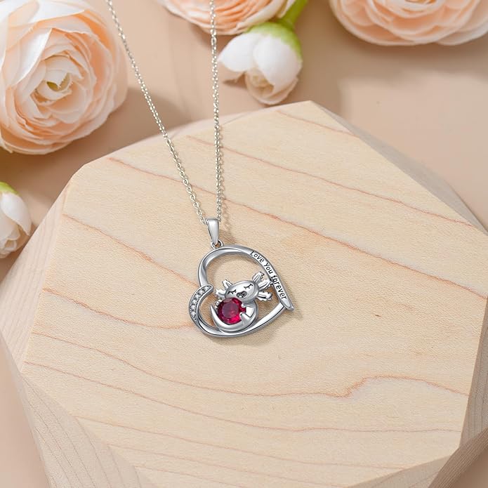 Cat Squirrel Llama Raccoon Tiger Cheetah Elephant Fox Sloth Koala Monkey Horse Dinosaur Axolotl Necklace Animal Pendant Heart Necklace 925 Sterling Silver