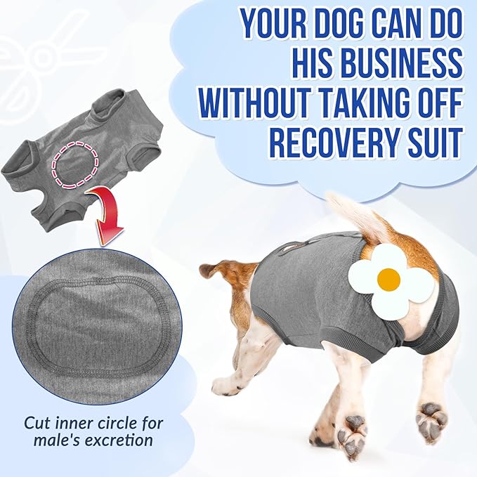 Lukovee Recovery Suit for Dogs, Onesie Surgery Recovery Suit for Female Male Dogs, Abdominal Wounds Cone E-Collar Alternative Prevent Licking Spay Recovery Suit (Grey,Large)
