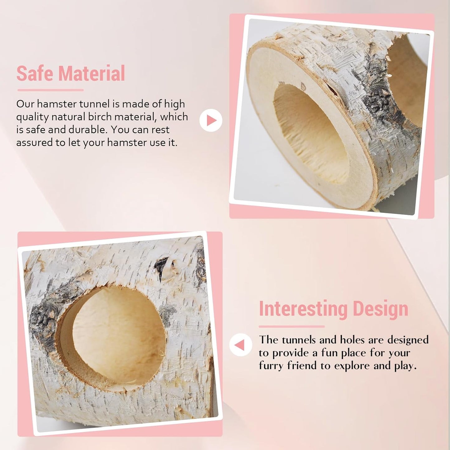 Wooden Hamster Tunnels,Natural Birch Wood Hamster Tree Hole Tube Hamster Chew Toy Small Animal Hollow Tree Trunk Tube Hideout Climbing Toy Cage Accessories for Guinea Pig Chinchilla Gerbil Rat