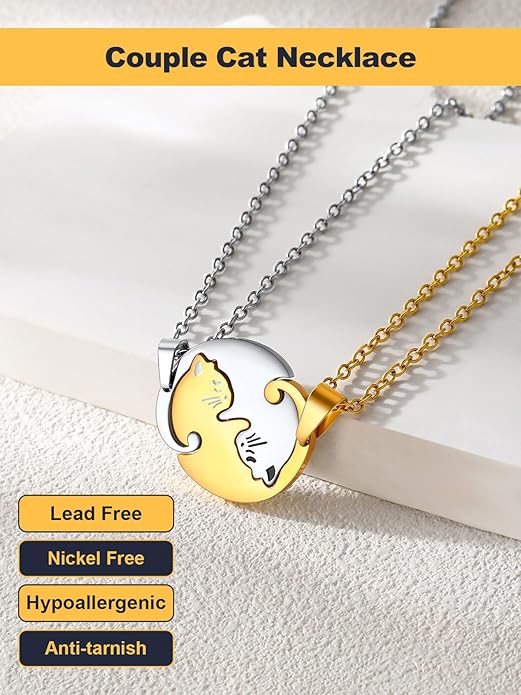 U7 Cat Pendant Necklace for Women Stainless Steel Cute Kitty Cat Jewelry Gift