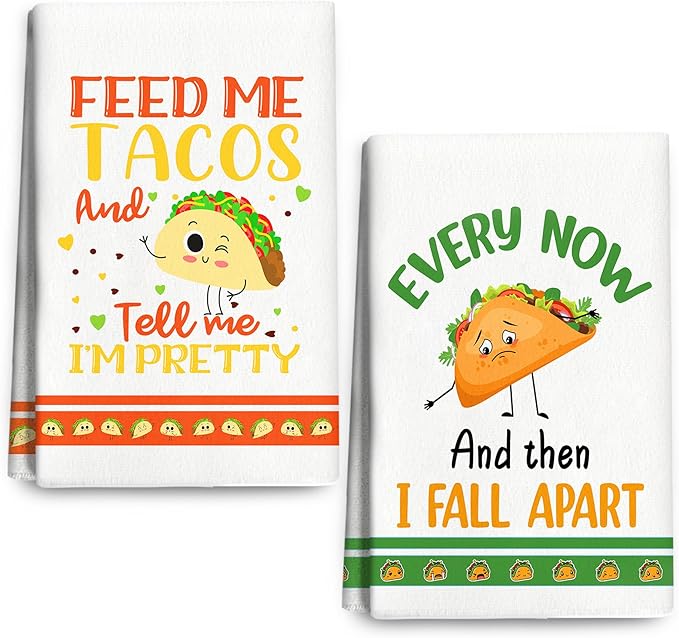 Funny Taco Kitchen Towels Decorative Set, Taco Lover Gifts, Cute Dish Towels Hand Towels, Soft Absorbent Mexican Food Tea Towels for Kitchen Bar Cooking Baking Drying Decor Accessories