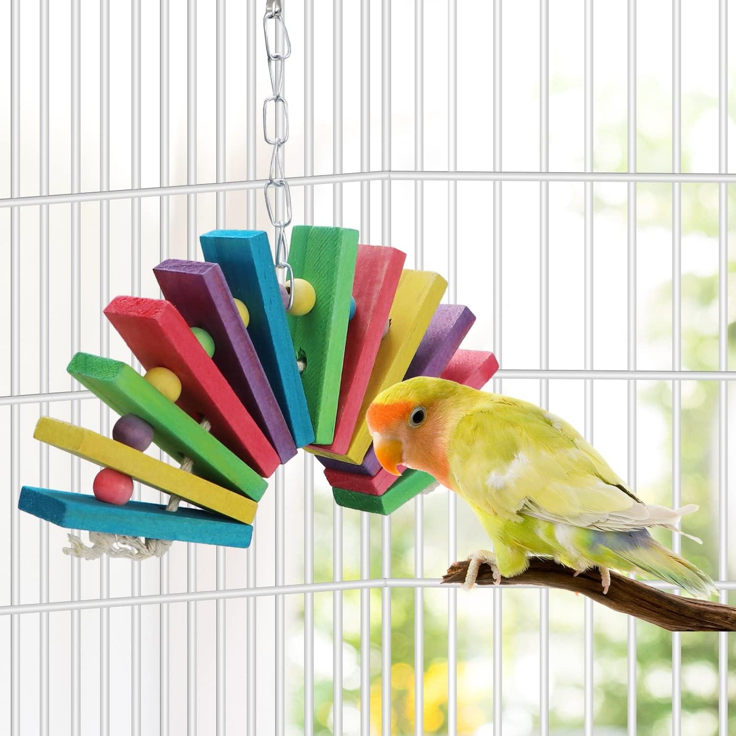 Litewoo Bird Parrot Parakeet Toys, Colorful Bite Wood Swing Toy for Small Medium Parakeet Cockatiel Budgie Cockatoo Macaw Conure Parrot（A）