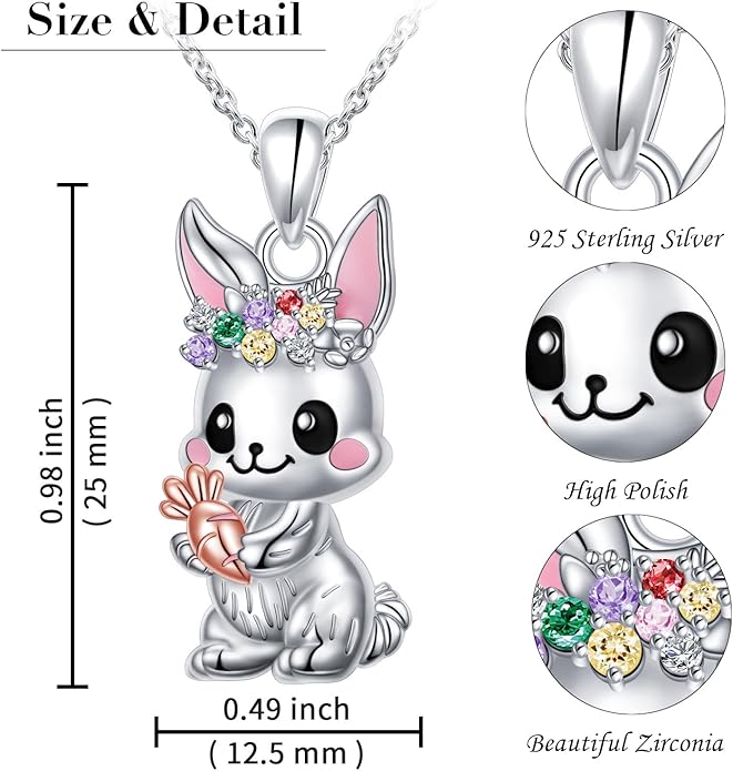 DAOCHONG S925 Sterling Silver Rabbit Cat Bunny Pendant Necklace for Women Jewelry