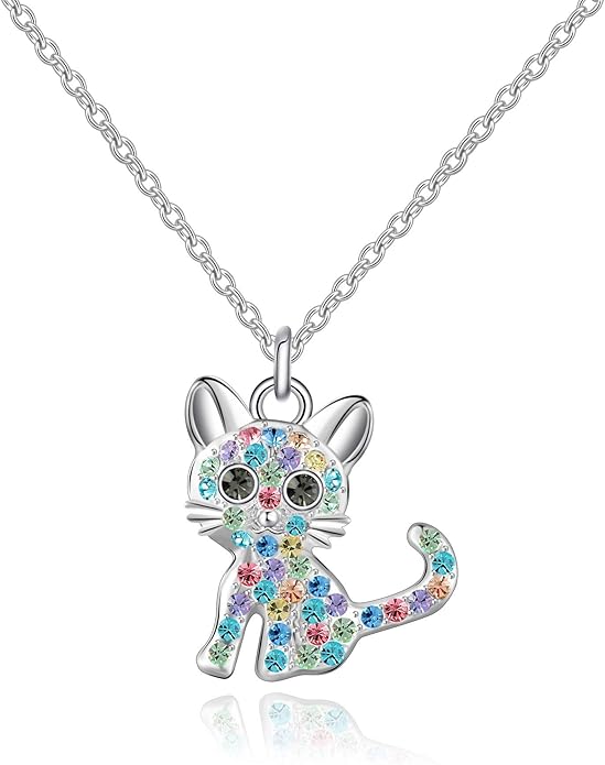 luomart Girls Cat Birthstone Necklace Gifts for Women,Kitty Cats Dog Pendant Necklaces Jewelry for Cat Lovers
