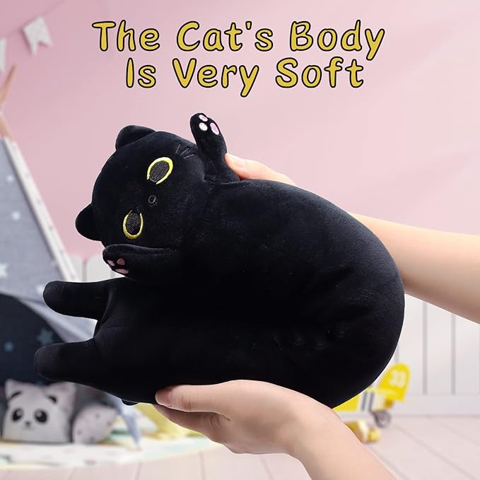 Long Cat Plush,50CM Long Cat Stuffed Animals Soft Black Kitten Plushie, Black Kitten Plush Stuffed Cat for Kids,Gift for Halloween Birthday Christmas