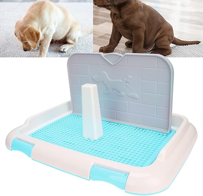 Indoor Dog Potty Tray, Miniature Poodle Dog Pad Holder Tray, Puppy Training Anti Slide Plastic Potty Tray Dog Toilet, Dog Litter Box for Small and Medium Dogs (Blue)