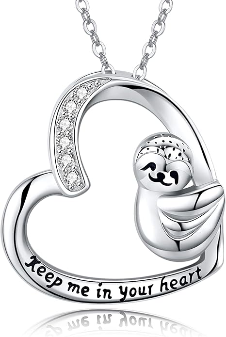 JUSTKIDSTOY Sloth Necklace Sterling Silver “Slow Down Be Happy” Slider Sloths Stuffed Animal Pendant Jewelry Charm Gifts for Women