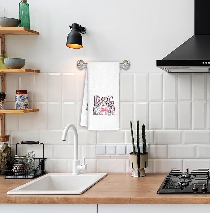 Dog Mom Kitchen Towels Decorative, Dog Lover Owner Gifts for Women Dish Towels, Pet Lover Gifts Hand Towels Drying Cloth for Kitchen Bathroom Decor, 16x24 Inch