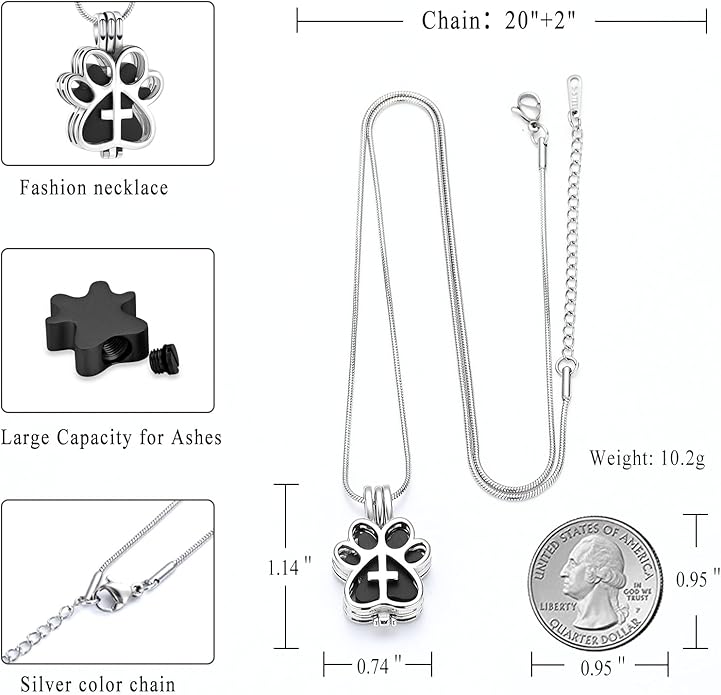 Pet Cremation Jewelry for Dog/Cat Paw Stainless Steel Memorial Locket Urn Necklace with Hollow Urn Cremation Jewelry for Ashes