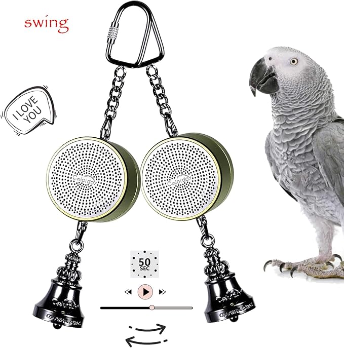 Colorday Bird Toys Parrot Talking Coach & Interactive Voice Bell for Parakeet, African Grey, Amazon Parrots, Quaker, Cockatiel, Conure (Blue)