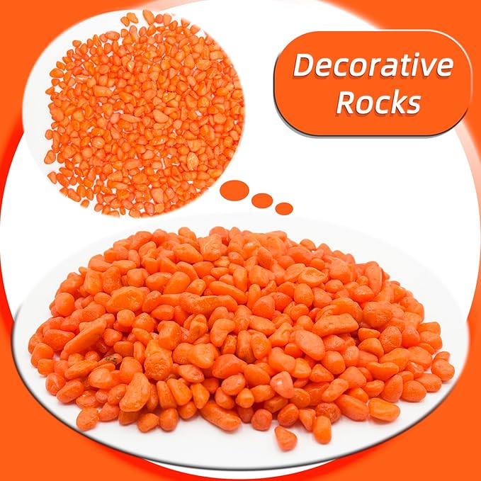 Orange Pebbles for Crafts, 0.9 Pound Natural Polished Aquarium Gravel, Decorative Pebbles for Indoor Plants, Turtle Tank, Vase, Succulents Cactus, Garden Landscaping