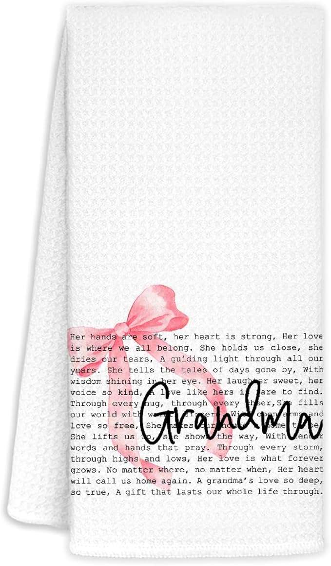 Coquette Pink Bow Grandma Kitchen Towels Decorative, for Grandma Dish Towels, Grandmother Gifts Hand Towels Drying Cloth for Kitchen Bathroom Decor, 16x24 Inch