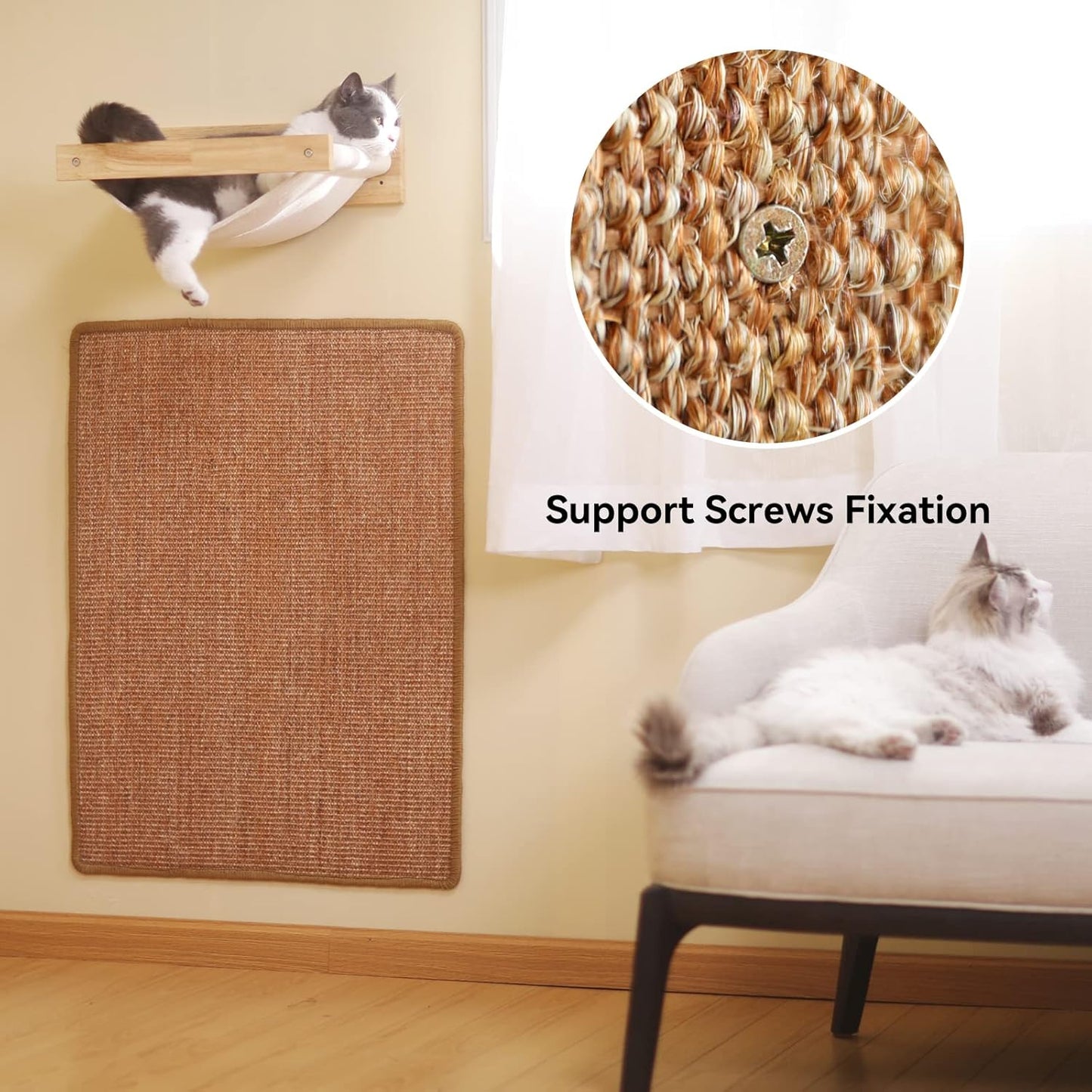 FUKUMARU Cat Scratcher Mat, 23.6 X 15.7 Inch Natural Sisal Cat Scratch Mats, Horizontal Cat Floor Scratching Pad Rug with Sticky Tapes, Protect Couch and Carpets