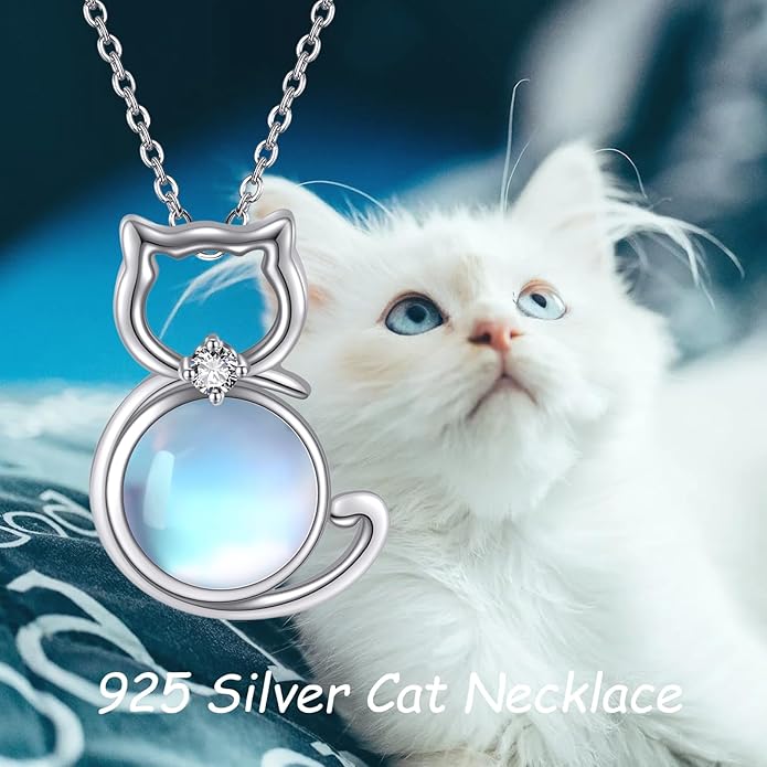 POPLYKE Cat/Family Cat Necklace for Women 925 Sterling Silver Celtic Moon Cat Wiccan Jewelry for Wife
