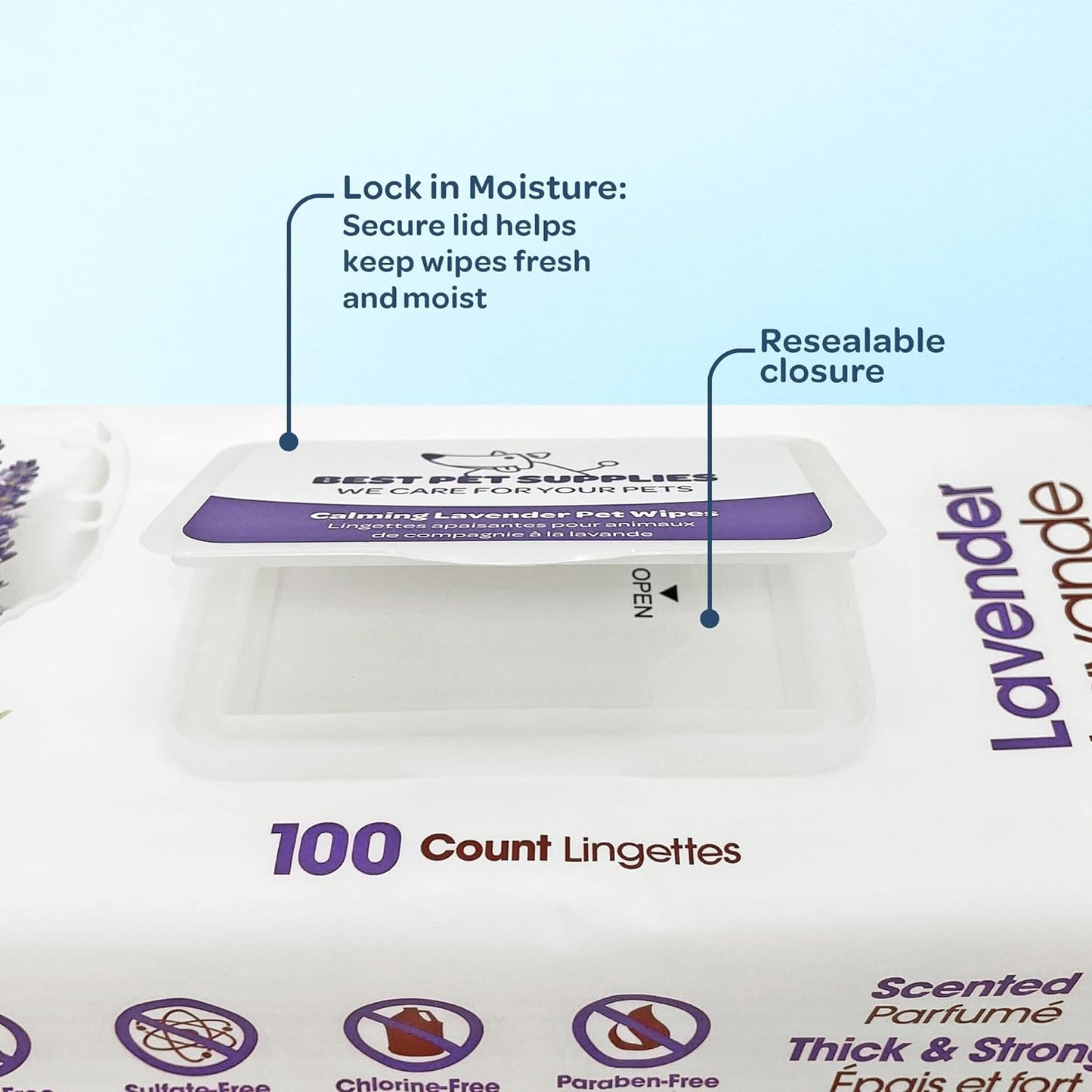 Best Pet Supplies Pet Wipes for Dogs - Dog Wipes Cleaning Deodorizing, for Coats, Ears, Paws - Calming Lavender, Aloe Vera, 100 Count