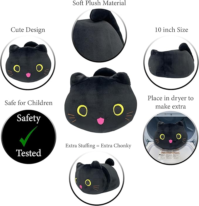 Pineapple Black Cat Plush Toy, Soft Cat Pillow Squishy Plushies, Cute Black Cat Stuffed Animals, Stuffed Cat Plushie, Stuffy Kawaii Plush Toys for Girls, Boys, Kids (10 Inch)