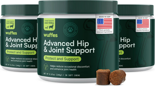 Wuffes Chewable Dog Hip & Joint Supplement - Glucosamine & Chondroitin Chews - Dog Joint Supplements & Vitamins - Extended Joint Care (Large Breed (Over 65 lbs), 90 Chews (Pack of 3))