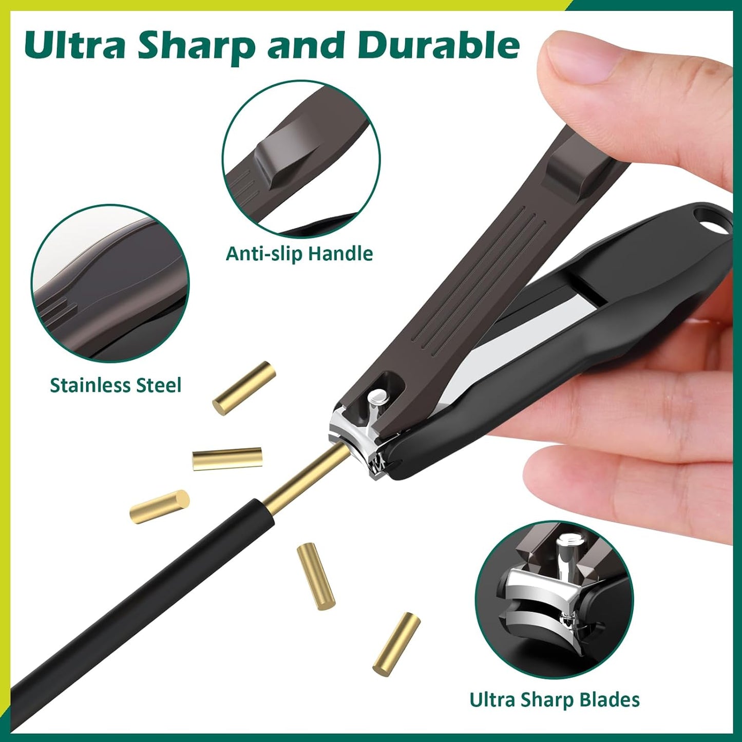 GLAMFIELDS Nail Clipper with Catcher, 3 Pack No Splash Fingernail Toenail Clipper,Slanted Edge Nail Clippers Stainless Steel Nail Cutter Nail Trimmer, Good Gift for Men and Women