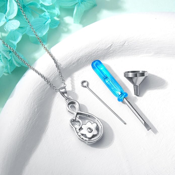 Pet Ashes Necklace 925 Sterling Silver Dog/Cat Urn Necklaces for Ashes Paw Print Pendant Pet Cremation Keepsake Memorial Jewelry for Women