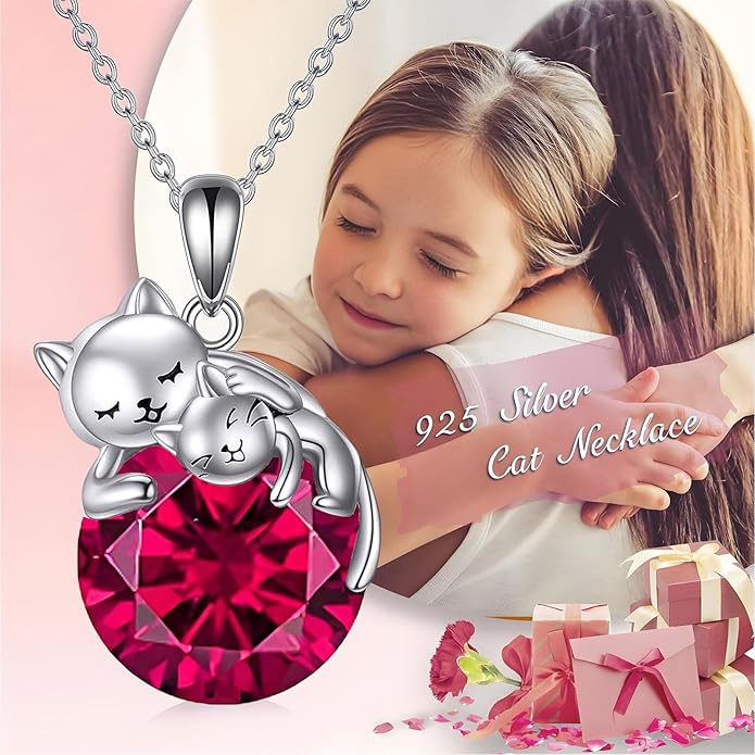 Cat Necklace Sterling Silver Cat Pendnat with Rose Quartz Pearl Jewelry Gifts for Women Cat Lovers