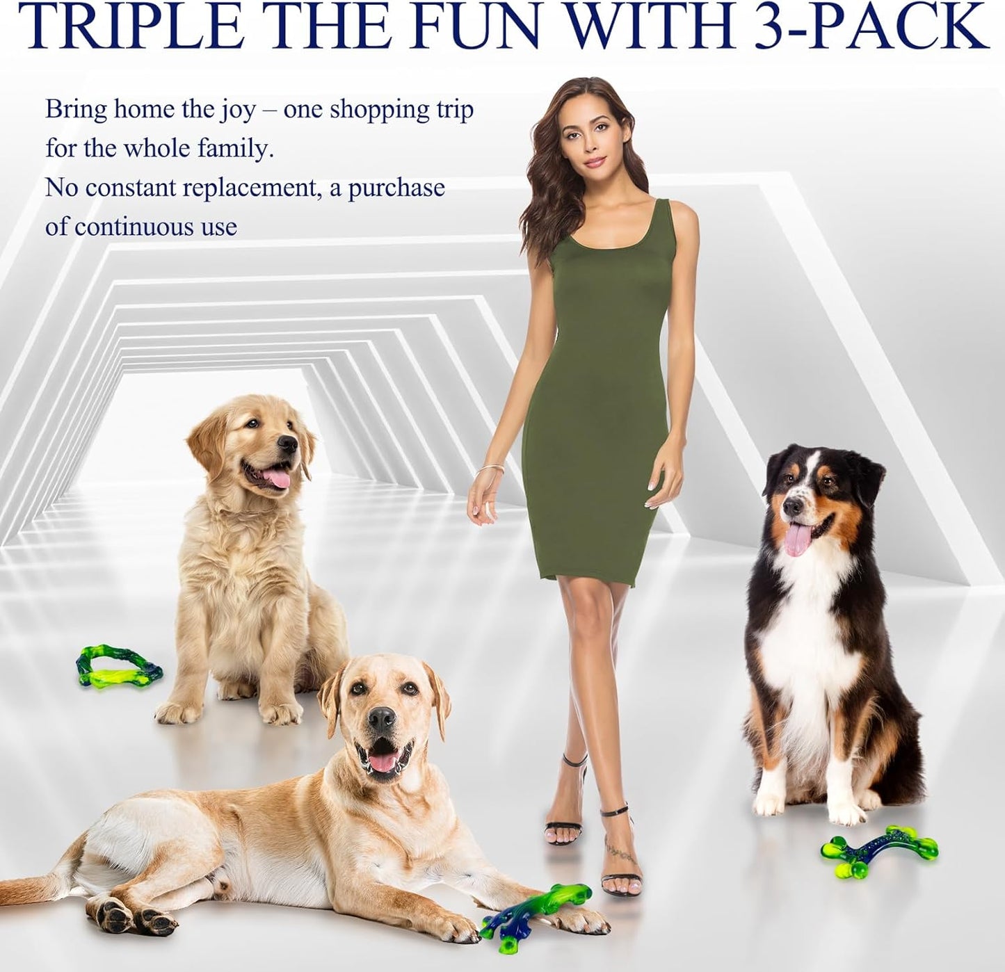 3-Pack Indestructible Nylon Dog Chew Toys for Aggressive Chewers - Long-Lasting Durable Bone-Shaped Toys, Large Breed Dogs, Tough Puppy Teeth Enrichment