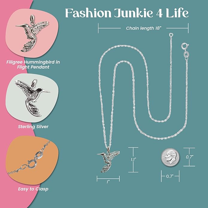FashionJunkie4Life Sterling Silver Bird Pendant Necklaces for Women