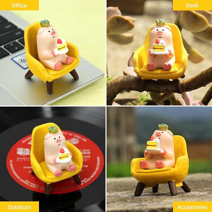 Cute Mini Pig Eating Cake Resin Figurine Apply to for Office, Home Decoration Perfect for Pig Lovers - Yellow Sofa