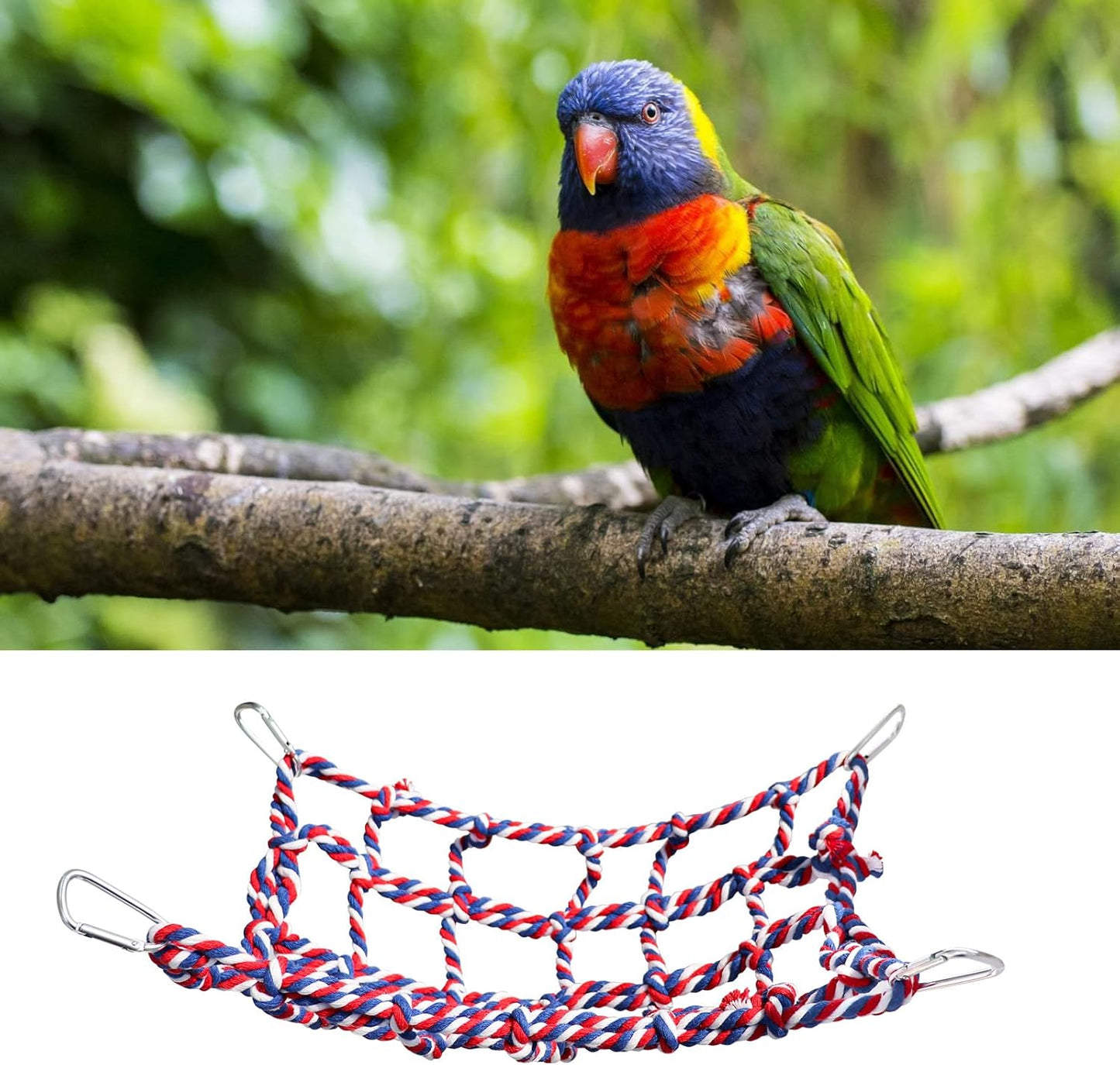 2 Pack Colorful Bird Rope Net, Pet Hanging Hammock, Rat Climbing Ladder Bridge Toys, Cage Decor Accessories for Small Animals Parakeets Cockatiels Hamster Ferret Lovebirds Guinea Pig- 11 × 8 inch