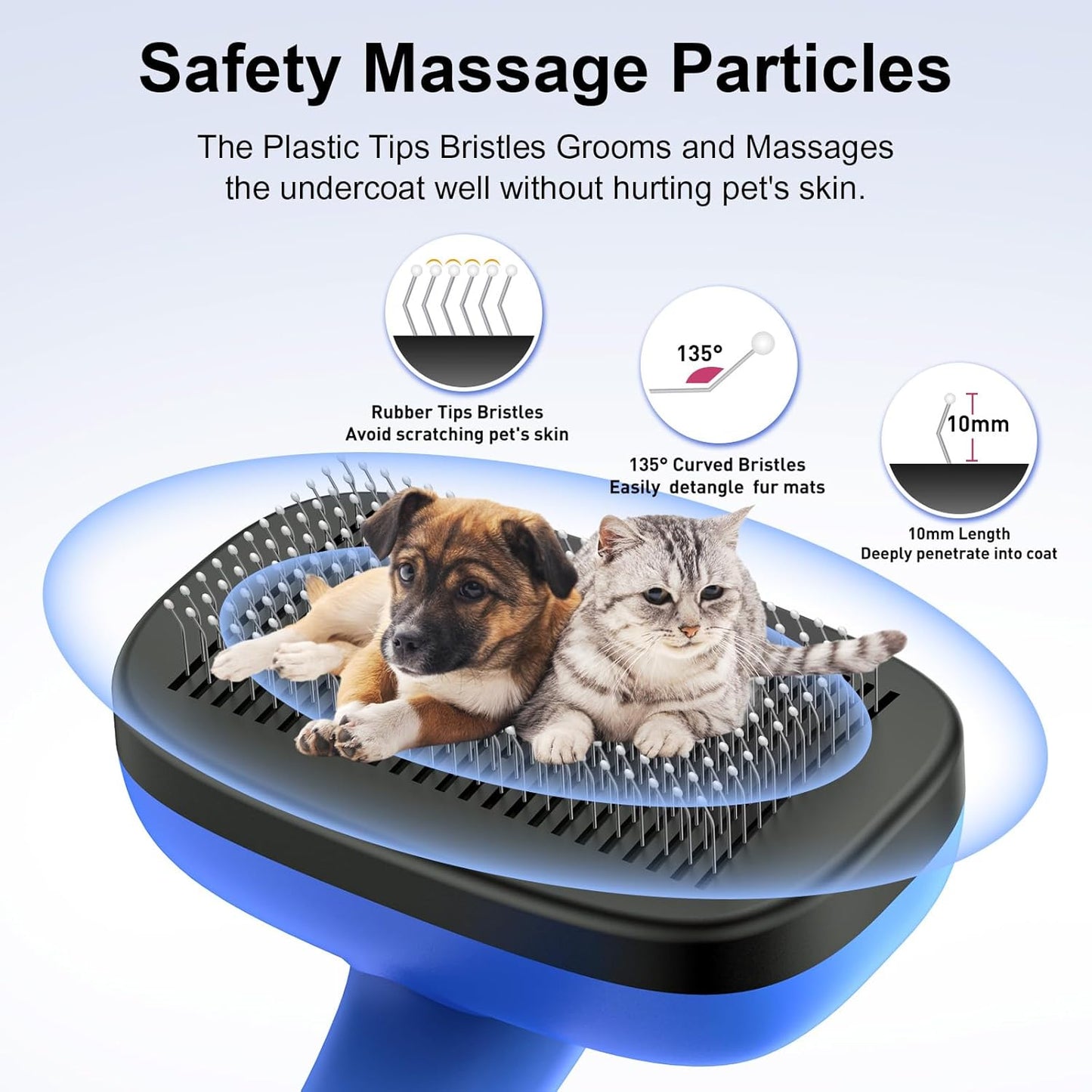 Dogs Cats Self Cleaning Slicker Brush for Shedding & Grooming Any Breed of Pets, Removes Loose, Undercoat, Mats, Tangled Hair for Small Medium Large Animal With Long Short Fur Length, Blue