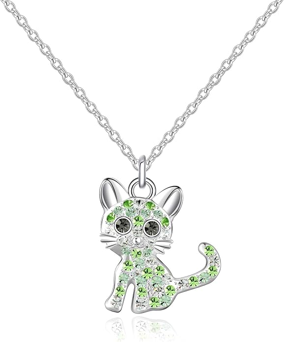 luomart Girls Cat Birthstone Necklace Gifts for Women,Kitty Cats Dog Pendant Necklaces Jewelry for Cat Lovers