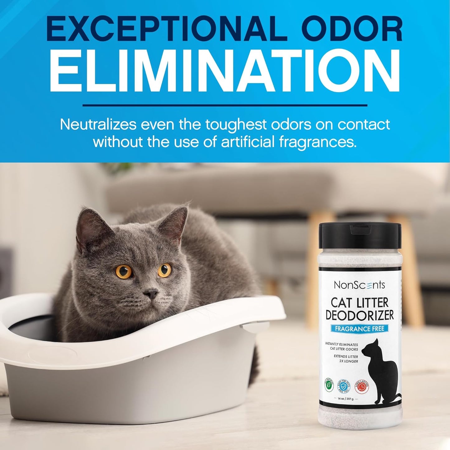 NonScents Cat Box Deodorizer - Odor Eliminator - Reduces Scooping, Extends Litter Lifespan - Fragrance-Free, Fresh Scent - 2-Pack
