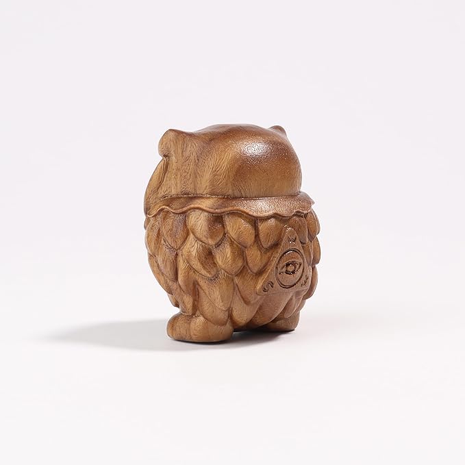 Owl Wooden Figurine,Handmade Art Carved Miniature Animal Garden Statue Collectible,Gift Holiday Home Decor,for Office, Desktop, Bedroom, Living Room, Bookshelf Decoration