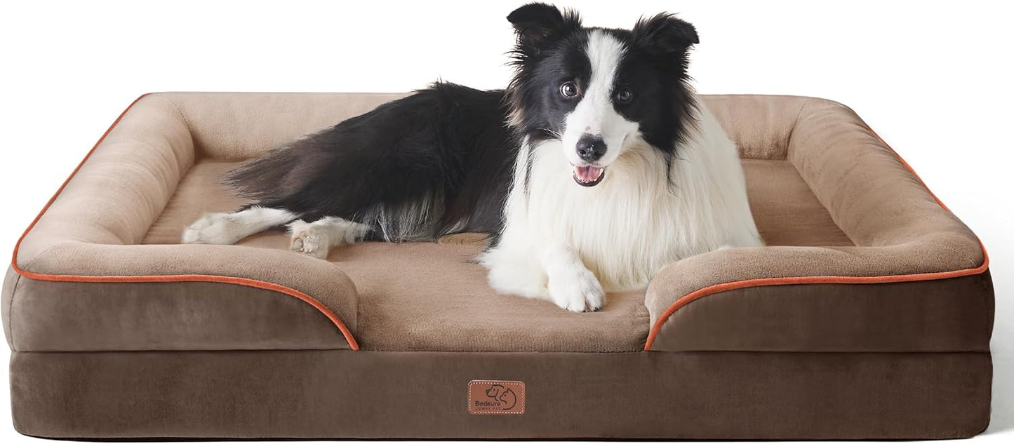 Bedsure Orthopedic Dog Beds Large Sized Dog - Washable Large Dog Cat Bed Waterproof, Comfort Dogs Couch Sofa with Washable Removable Cover, Pet Bed with Nonskid Bottom, Brown, 35"