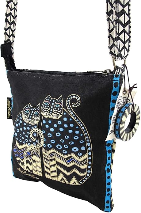 Laurel Burch LB4315 Crossbody Tote with Zipper Top, Spotted Cats Black