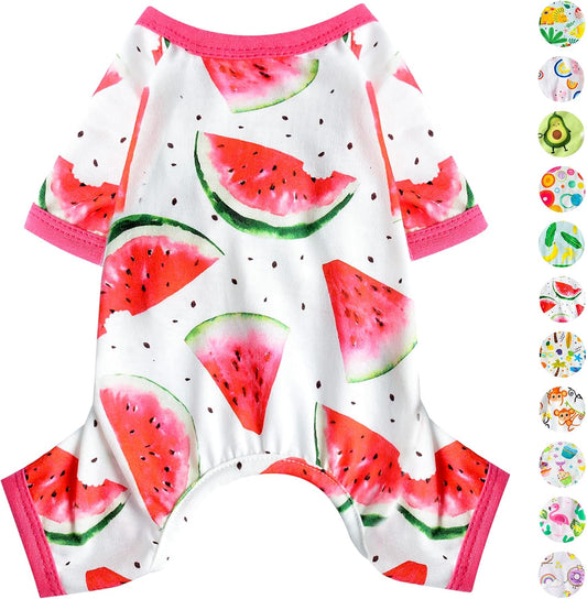 Dog Pajamas Pjs Summer Fall Dog Clothes for Small Dogs Girl - Boy - Medium Size Dogs, Soft Stretchy Puppy Clothes Doggie Onesies Cat Pet Jammies Outfit (Watermelon Red, Large)