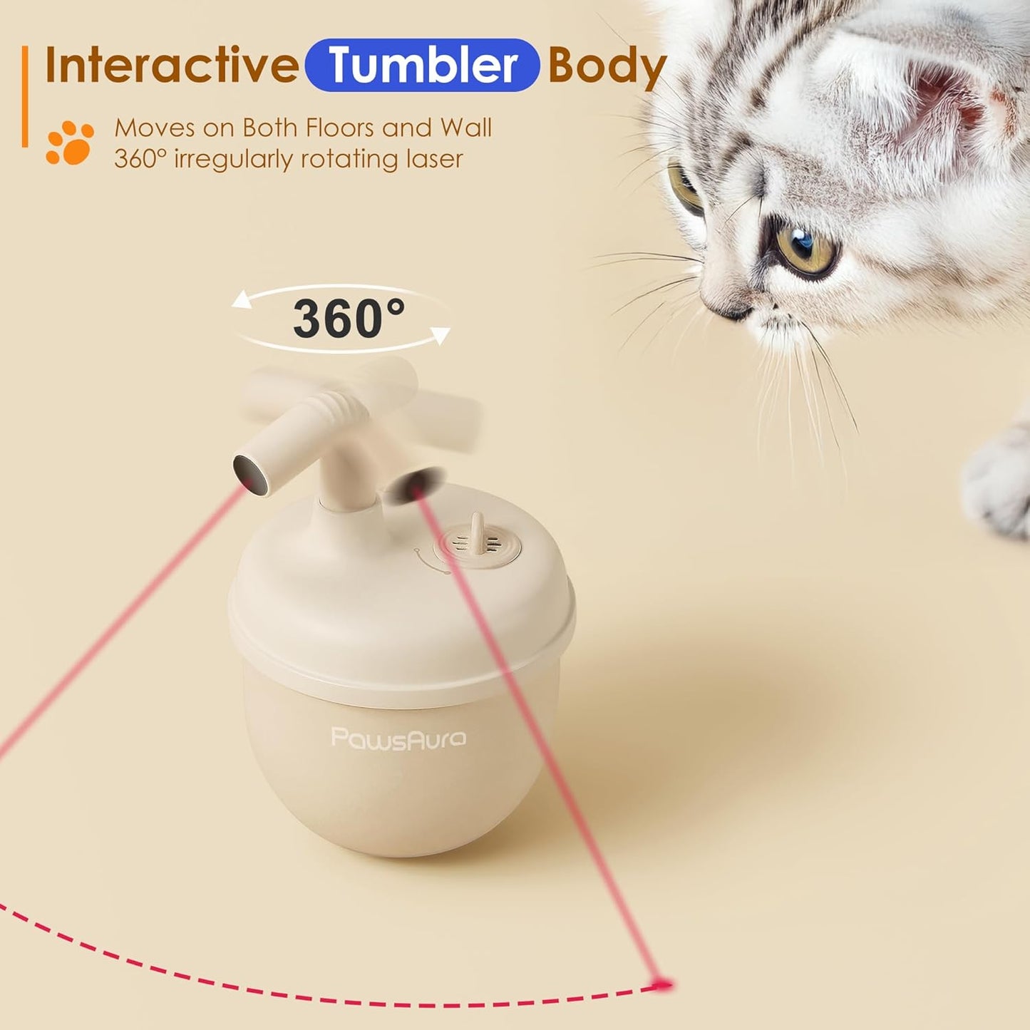 Automatic Laser Cat Interactive Toy - Self-Balancing 360° Auto-Spin Laser Pointer with Catnip Hole, Triple-Sensory – Kitten Sight, Smell & Touch, Boredom Relief Toys for Indoor Adult Cats