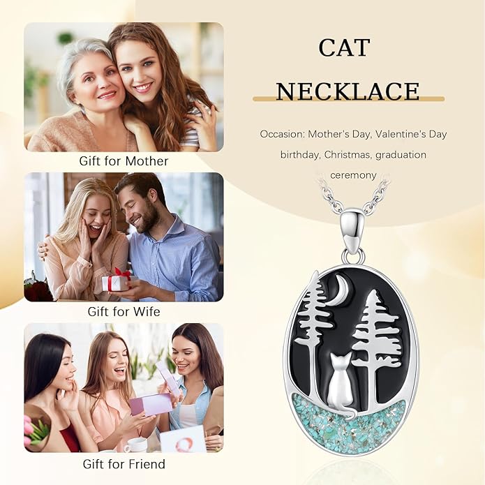 JUSTKIDSTOY Sterling Silver Cute Animal Pendant Necklace with Crystal Cat Pendant - Women's Cat Lovers Jewelry Gift