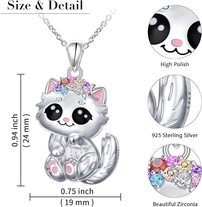 DAOCHONG S925 Sterling Silver Rabbit Cat Bunny Pendant Necklace for Women Jewelry