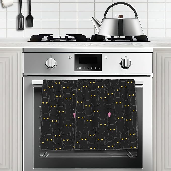 Funny Cat Hand Towels Set of 2,Black Cats Bath Hand Towels for Bathroom Decorative Soft Absorbent Dish Towels for Kitchen Bathroom Gym Hotel Spa Sport 16x24 Inches