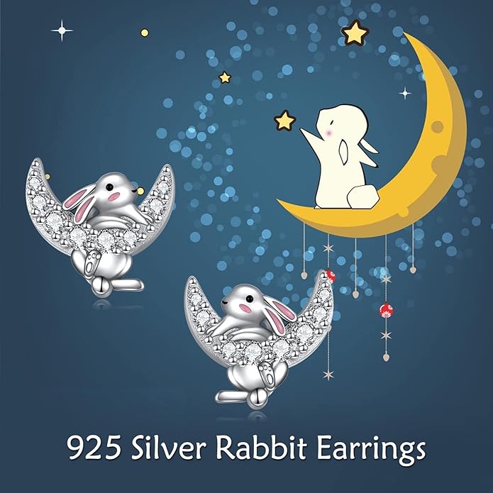 Sterling Silver Cat / Cow / Pig / Bunny / Squirrel / Giraffe / Highland Cow / Lion / Chicken / Ladybug / Star / Moon Stud Earrings for Women Cute Animal Post Earrings Hypoallergenic Animal Jewelry Gift for Teens Girls