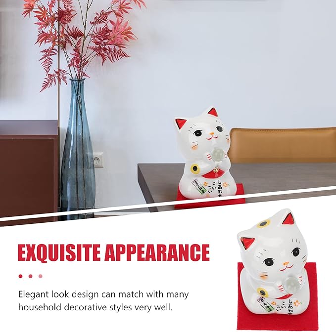 PRETYZOOM Cupcake Toppers Japanese Lucky Cat Figurine Ceramic Fortune Cat Beckoning Maneki Statue Collectible Figures Feng Shui Tabletop Animal Sculpture for Business Opening Wealth Cat Decor