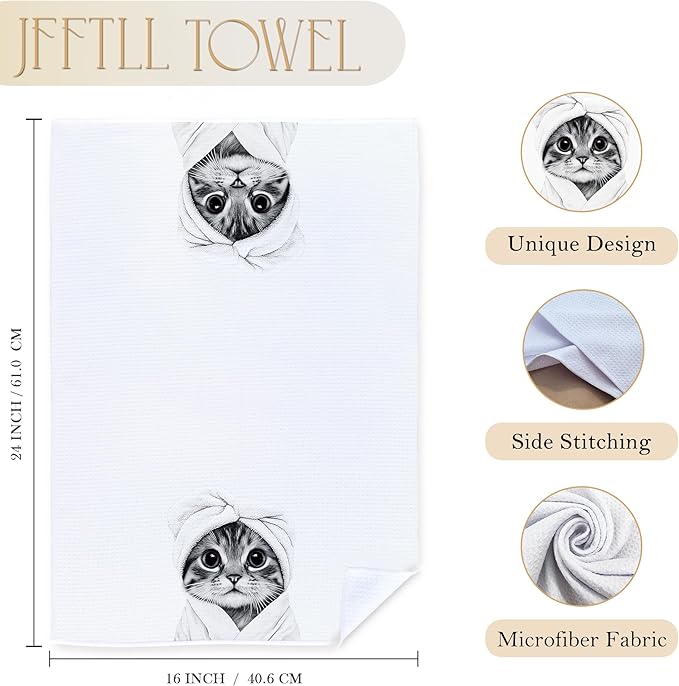 Funny Bathrobe Cat Bathroom Hand Towels, Cat Mom Lady Lovers Gifts for Women, Cute Kitty Kitten Hand Towels for for Bathroom Washroom Restroom Decor, 16x24 Inch