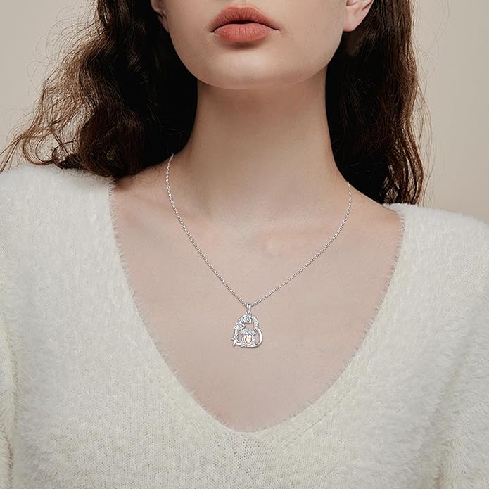Heart Animal Necklace 925 Sterling Silver Cute Animal Pendant Jewelry Birthday Gifts for Women Girlfriend Mom Animal Lovers